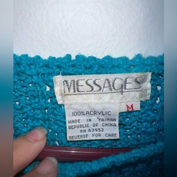 Vintage Messages Short Sleeve Sweater – Turquoise – Size M - Picture 3 of 4